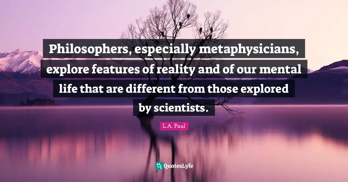 Philosophers, especially metaphysicians, explore features of reality and of our mental life that are different from those explored by scientists.