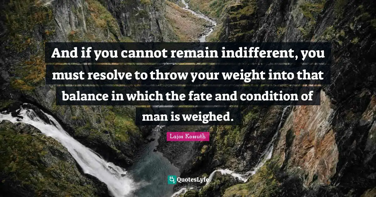 And if you cannot remain indifferent, you must resolve to throw your weight into that balance in which the fate and condition of man is weighed.