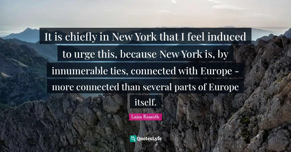 It is chiefly in New York that I feel induced to urge this, because New York is, by innumerable ties, connected with Europe - more connected than several parts of Europe itself.