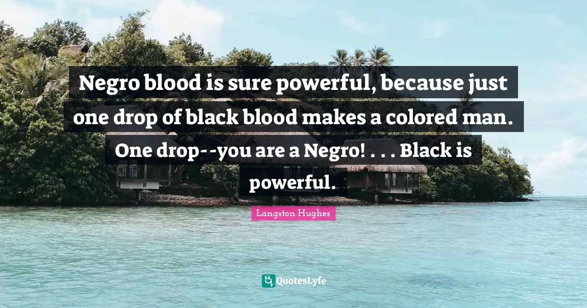 Negro blood is sure powerful, because just one drop of black blood makes a colored man. One drop--you are a Negro! . . . Black is powerful.