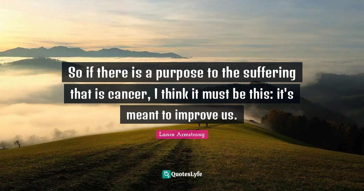 So if there is a purpose to the suffering that is cancer, I think it must be this: it's meant to improve us.