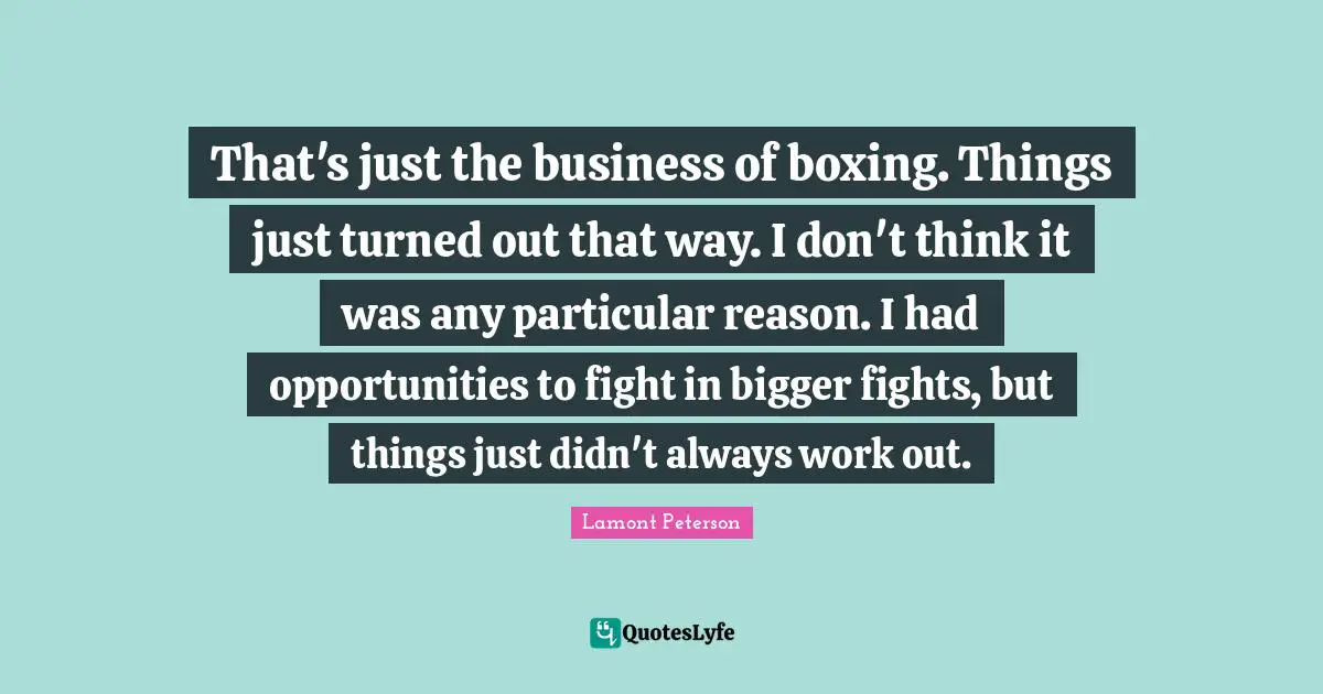 That's just the business of boxing. Things just turned out that way. I don't think it was any particular reason. I had opportunities to fight in bigger fights, but things just didn't always work out.