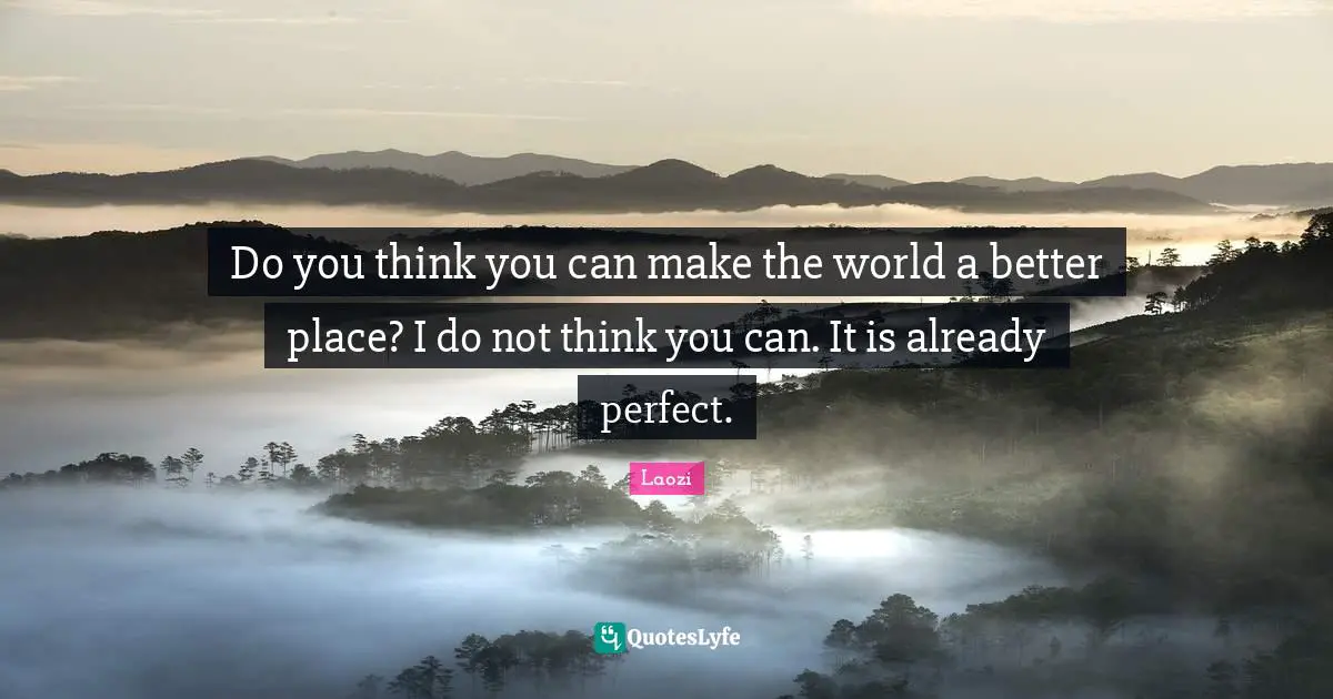 Do you think you can make the world a better place? I do not think you can. It is already perfect.