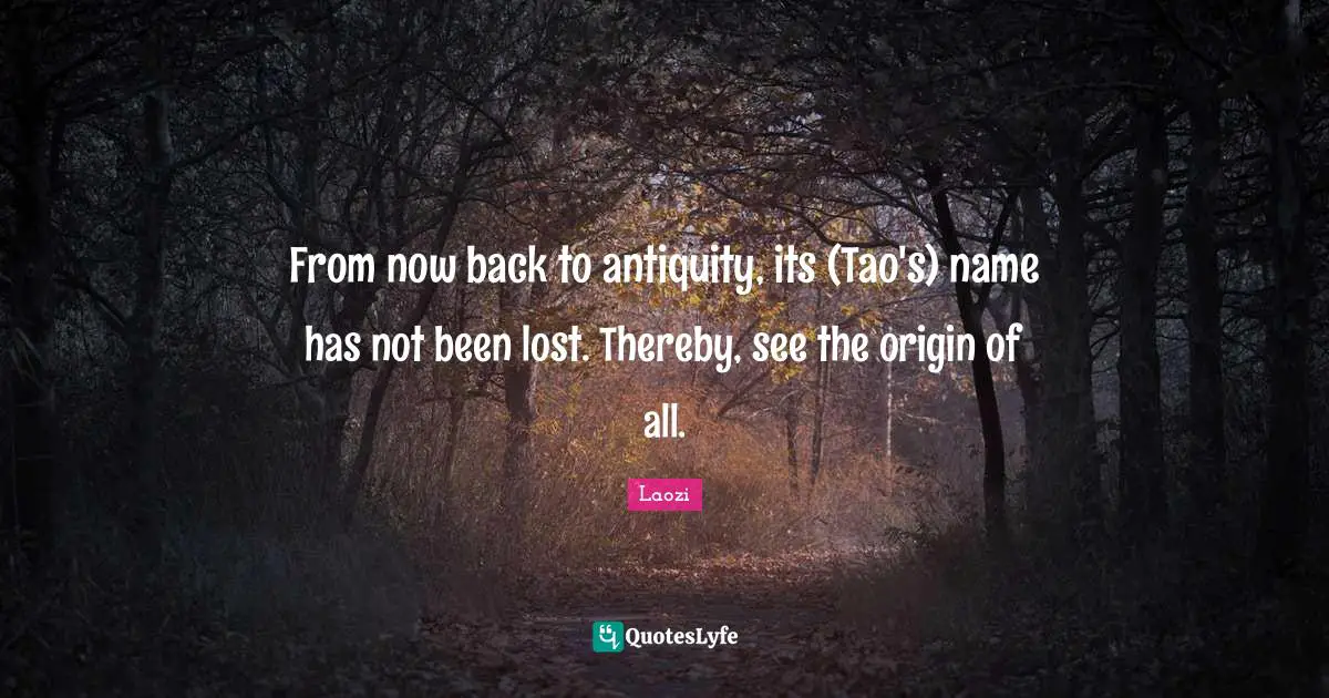 From now back to antiquity, its (Tao's) name has not been lost. Thereby, see the origin of all.
