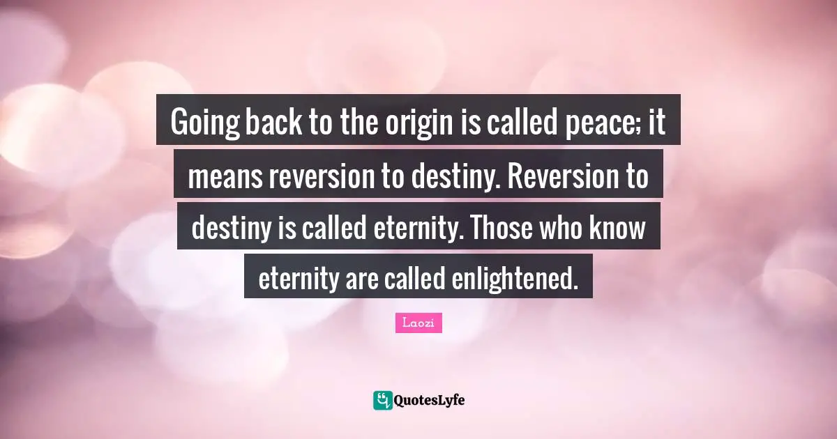 Going back to the origin is called peace; it means reversion to destiny. Reversion to destiny is called eternity. Those who know eternity are called enlightened.
