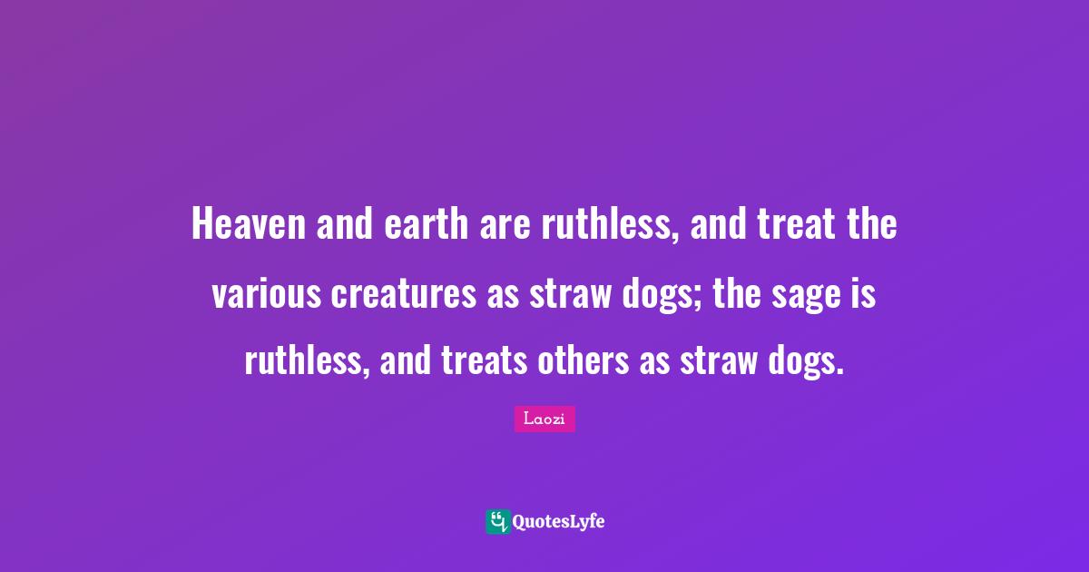 Heaven and earth are ruthless, and treat the various creatures as straw dogs; the sage is ruthless, and treats others as straw dogs.