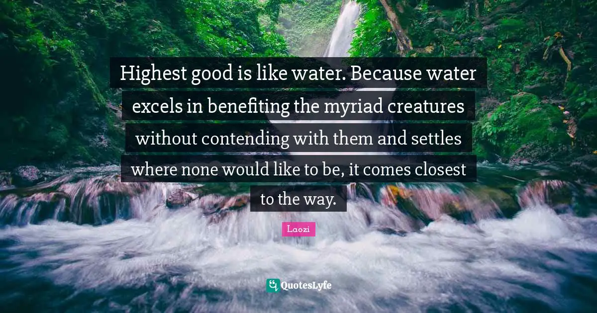 Highest good is like water. Because water excels in benefiting the myriad creatures without contending with them and settles where none would like to be, it comes closest to the way.