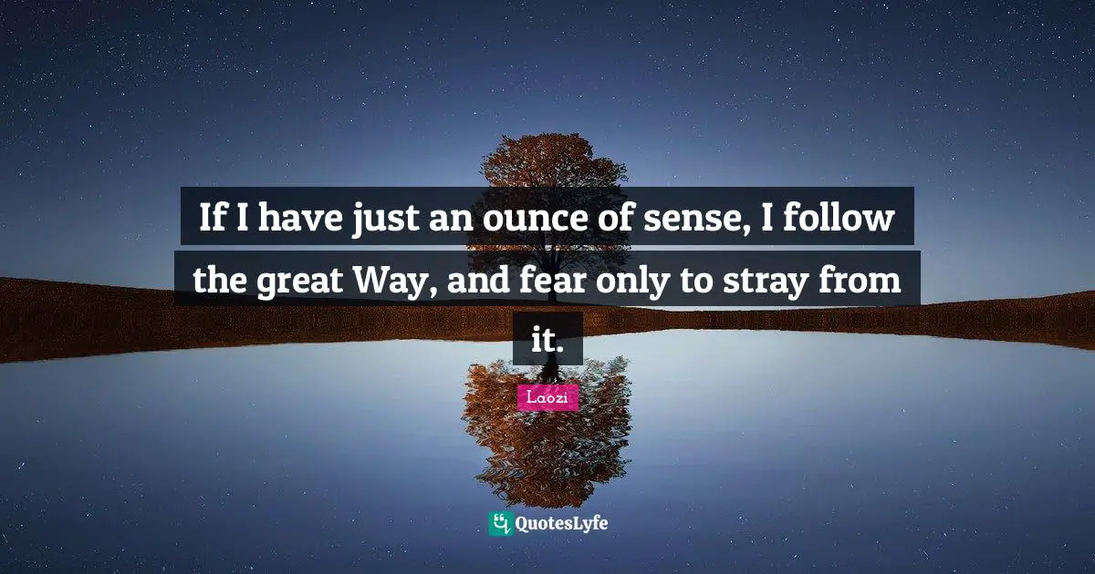 If I have just an ounce of sense, I follow the great Way, and fear only to stray from it.