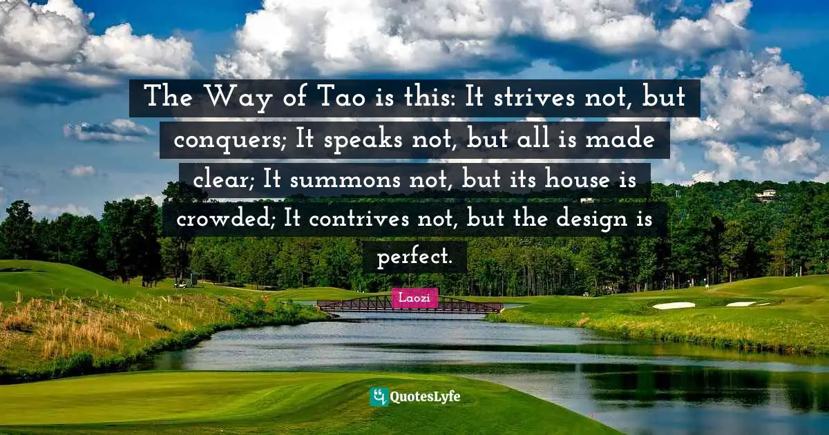 The Way of Tao is this: It strives not, but conquers; It speaks not, but all is made clear; It summons not, but its house is crowded; It contrives not, but the design is perfect.
