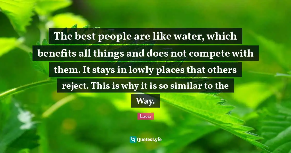 The best people are like water, which benefits all things and does not compete with them. It stays in lowly places that others reject. This is why it is so similar to the Way.