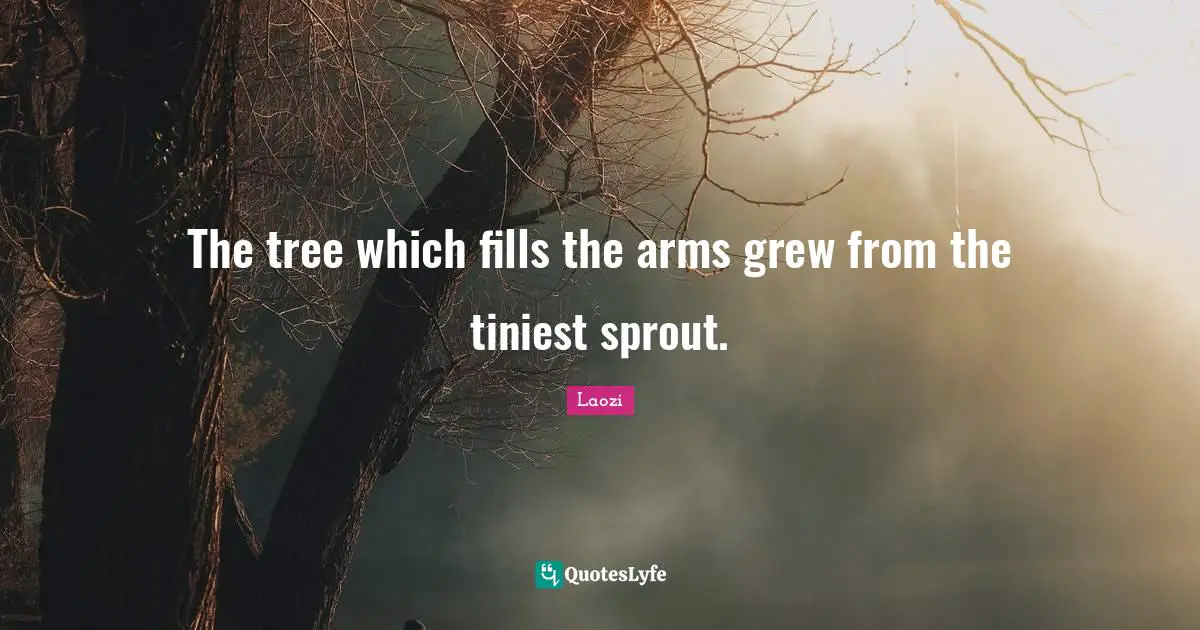 The tree which fills the arms grew from the tiniest sprout.