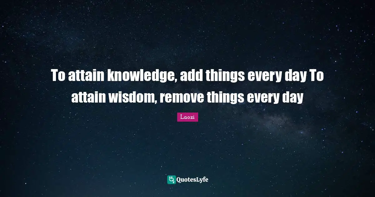 To attain knowledge, add things every day To attain wisdom, remove things every day