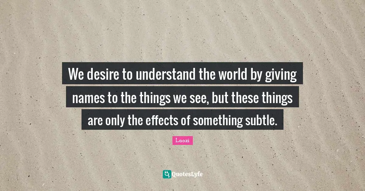 We desire to understand the world by giving names to the things we see, but these things are only the effects of something subtle.