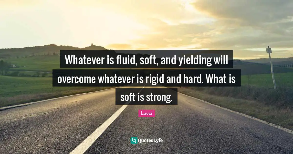 Whatever is fluid, soft, and yielding will overcome whatever is rigid and hard. What is soft is strong.