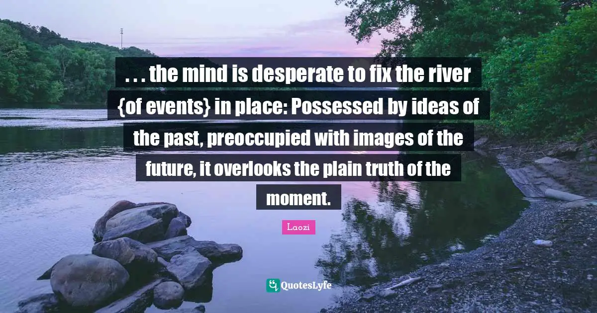 . . . the mind is desperate to fix the river {of events} in place: Possessed by ideas of the past, preoccupied with images of the future, it overlooks the plain truth of the moment.