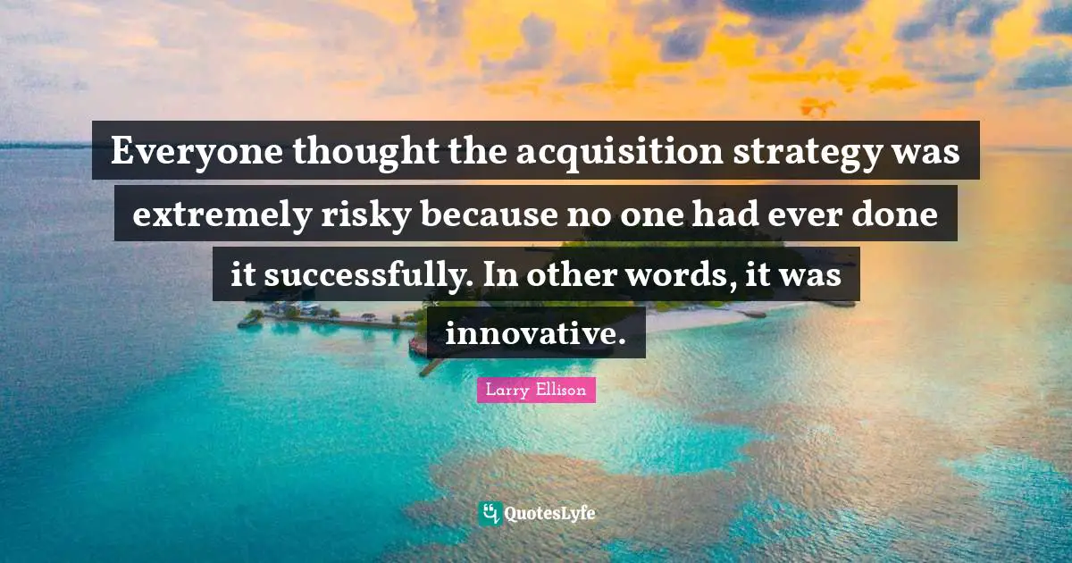 Everyone thought the acquisition strategy was extremely risky because no one had ever done it successfully. In other words, it was innovative.