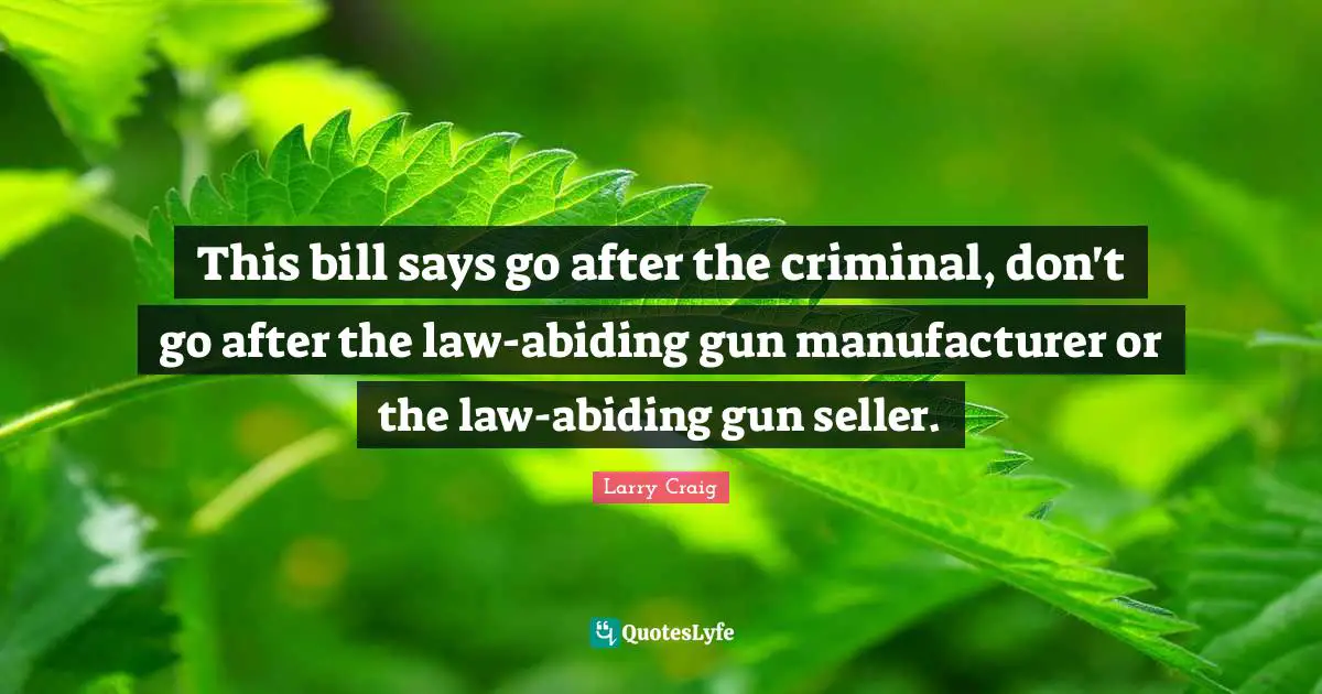 Larry Craig Quotes: "This bill says go after the criminal, don't go after the law-abiding gun manufacturer or the law-abiding gun seller."