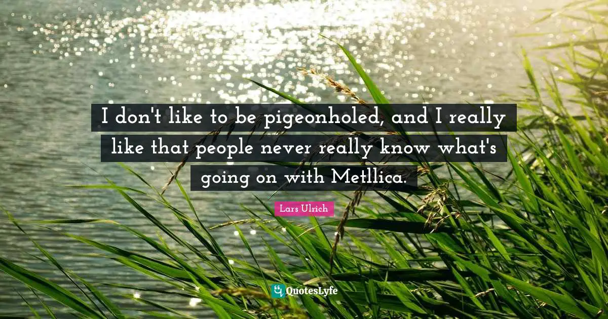 I don't like to be pigeonholed, and I really like that people never really know what's going on with Metllica.