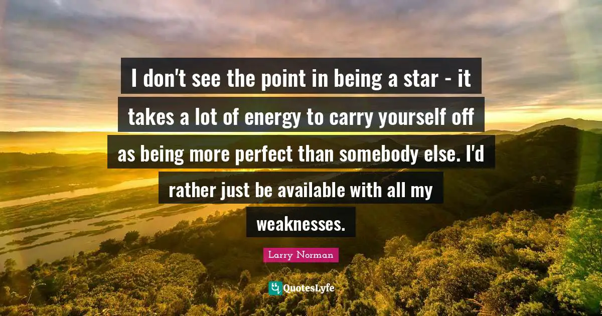 I don't see the point in being a star - it takes a lot of energy to carry yourself off as being more perfect than somebody else. I'd rather just be available with all my weaknesses.