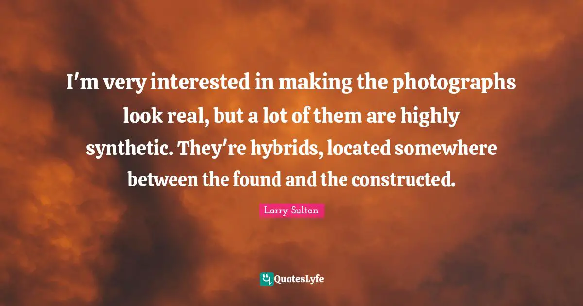 I'm very interested in making the photographs look real, but a lot of them are highly synthetic. They're hybrids, located somewhere between the found and the constructed.