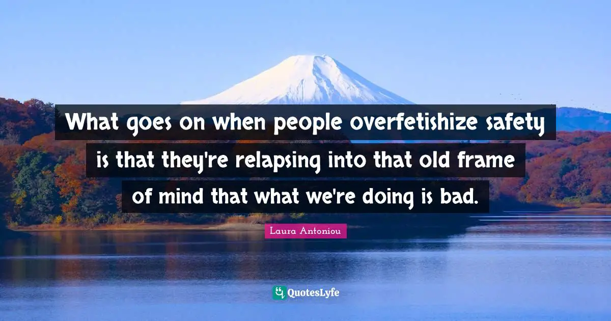 What goes on when people overfetishize safety is that they're relapsing into that old frame of mind that what we're doing is bad.