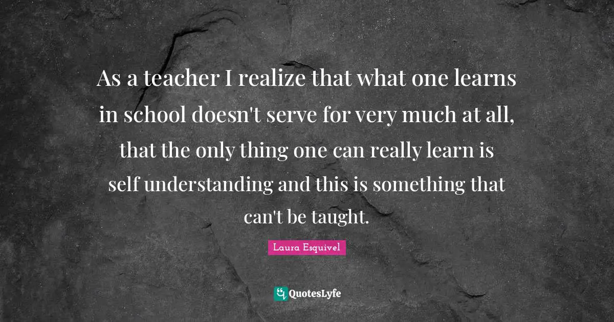 As a teacher I realize that what one learns in school doesn't serve for very much at all, that the only thing one can really learn is self understanding and this is something that can't be taught.
