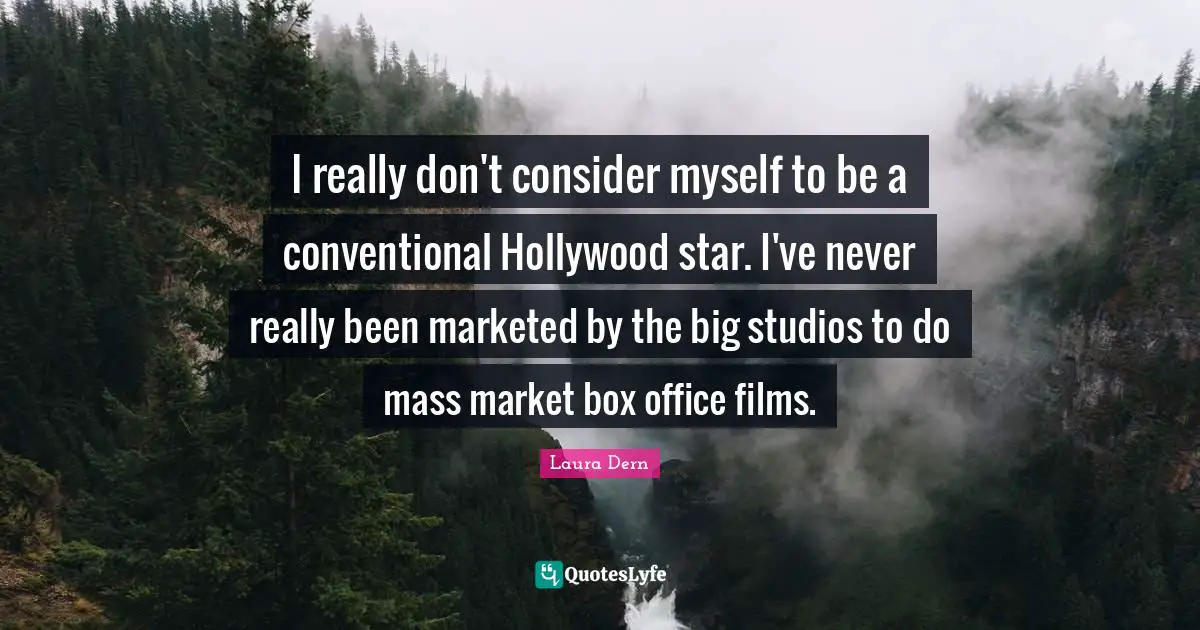 I really don't consider myself to be a conventional Hollywood star. I've never really been marketed by the big studios to do mass market box office films.