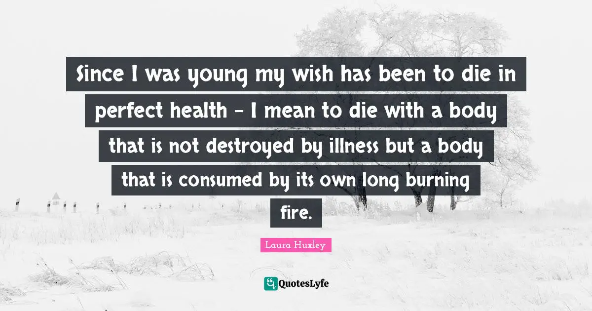 Since I was young my wish has been to die in perfect health - I mean to die with a body that is not destroyed by illness but a body that is consumed by its own long burning fire.