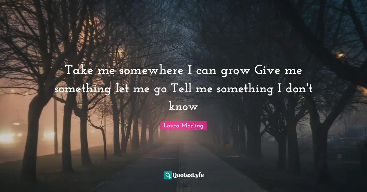 Take me somewhere I can grow Give me something let me go Tell me something I don't know