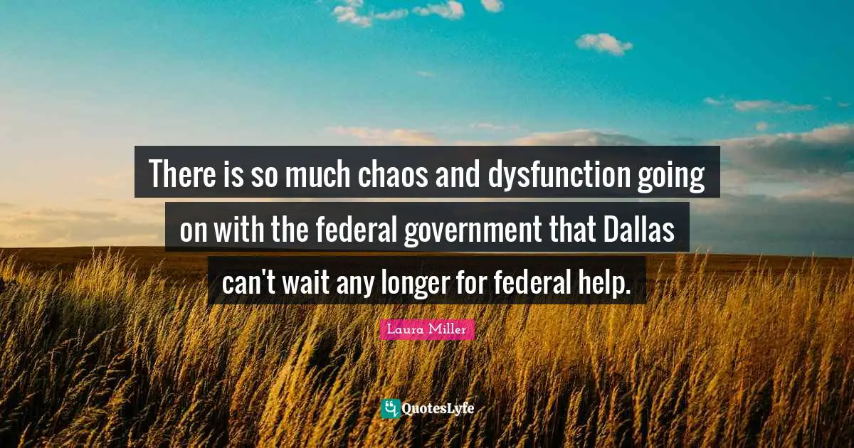 Dysfunction Quotes: "There is so much chaos and dysfunction going on with the federal government that Dallas can't wait any longer for federal help."