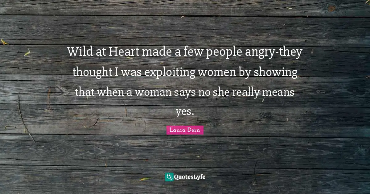 Wild at Heart made a few people angry-they thought I was exploiting women by showing that when a woman says no she really means yes.