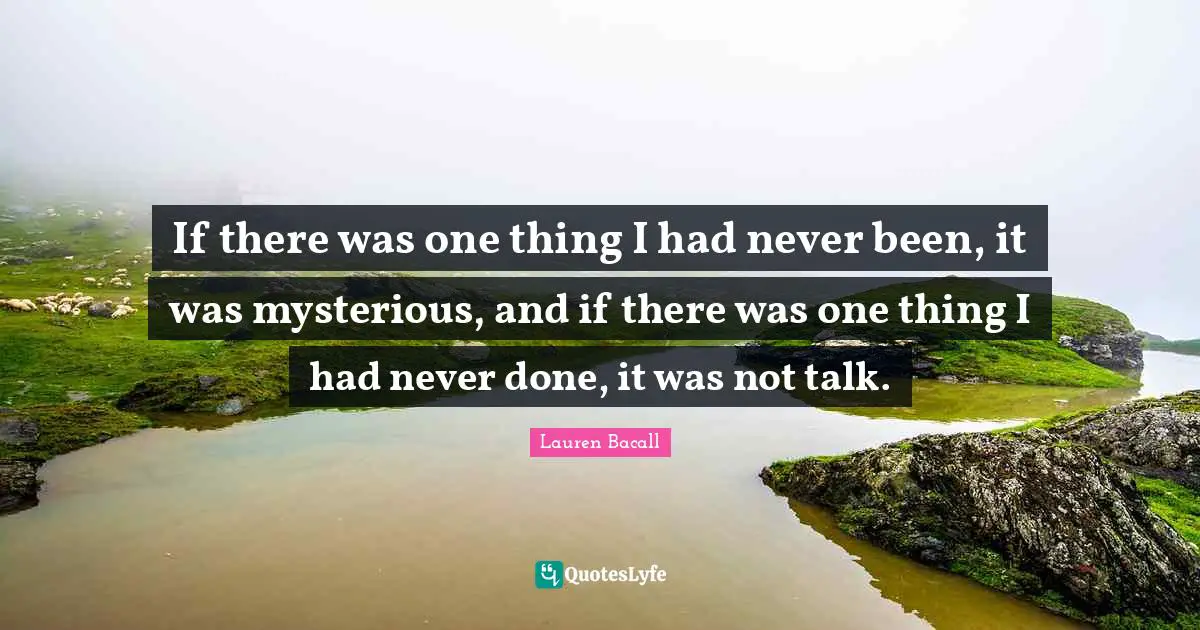 If there was one thing I had never been, it was mysterious, and if there was one thing I had never done, it was not talk.