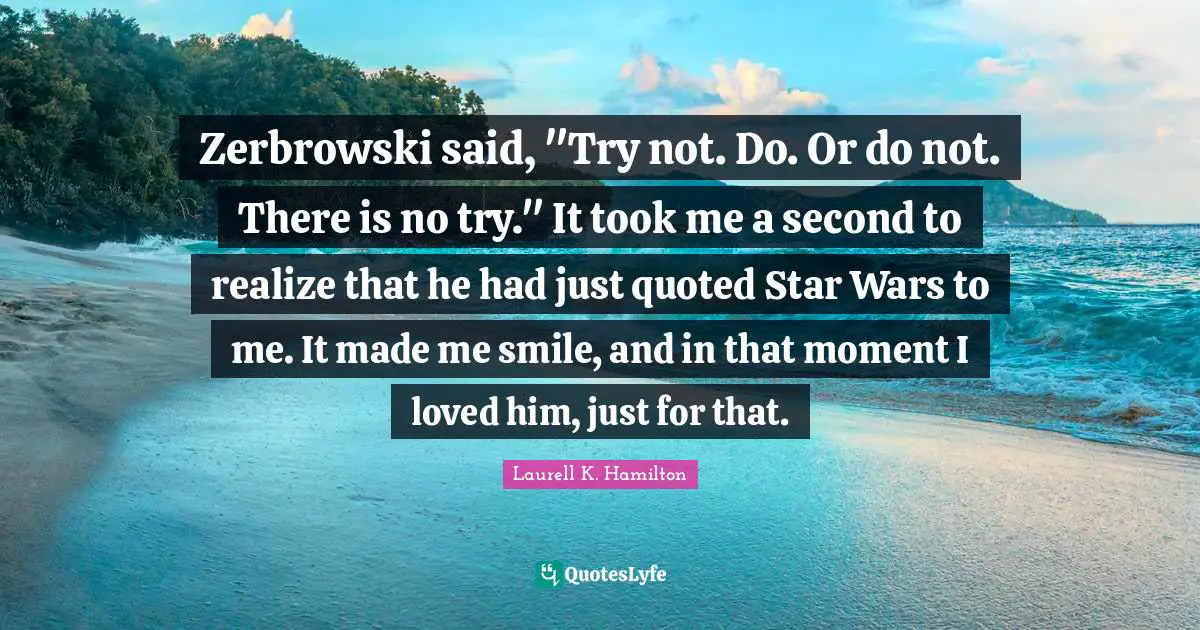 Zerbrowski said, "Try not. Do. Or do not. There is no try." It took me a second to realize that he had just quoted Star Wars to me. It made me smile, and in that moment I loved him, just for that.