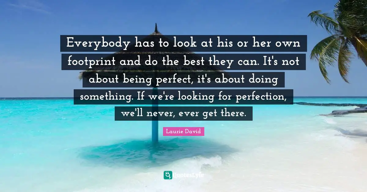 Everybody has to look at his or her own footprint and do the best they can. It's not about being perfect, it's about doing something. If we're looking for perfection, we'll never, ever get there.