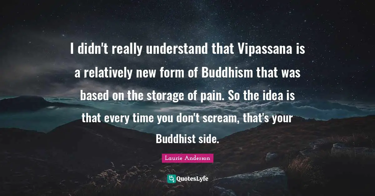 I didn't really understand that Vipassana is a relatively new form of Buddhism that was based on the storage of pain. So the idea is that every time you don't scream, that's your Buddhist side.