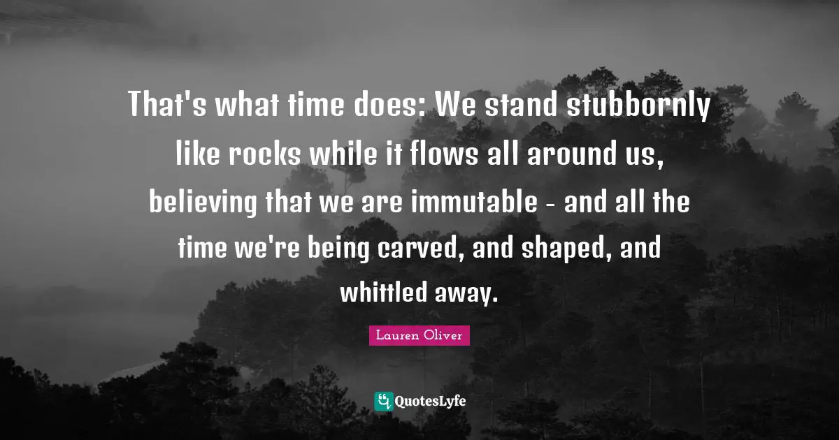 That's what time does: We stand stubbornly like rocks while it flows all around us, believing that we are immutable - and all the time we're being carved, and shaped, and whittled away.
