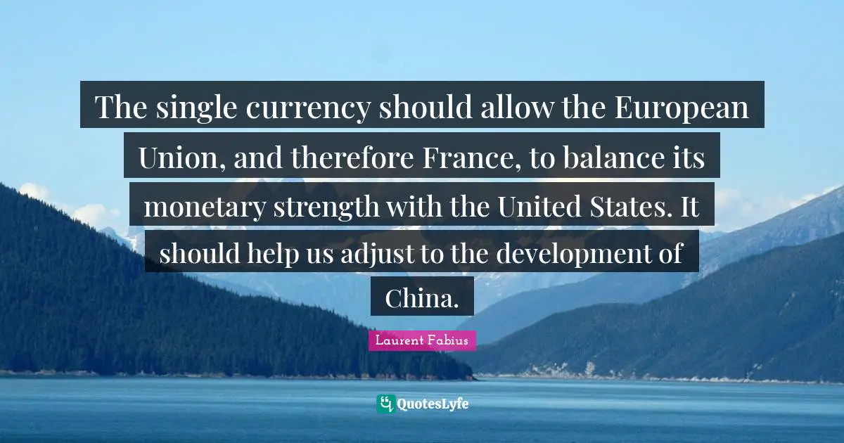 The single currency should allow the European Union, and therefore France, to balance its monetary strength with the United States. It should help us adjust to the development of China.