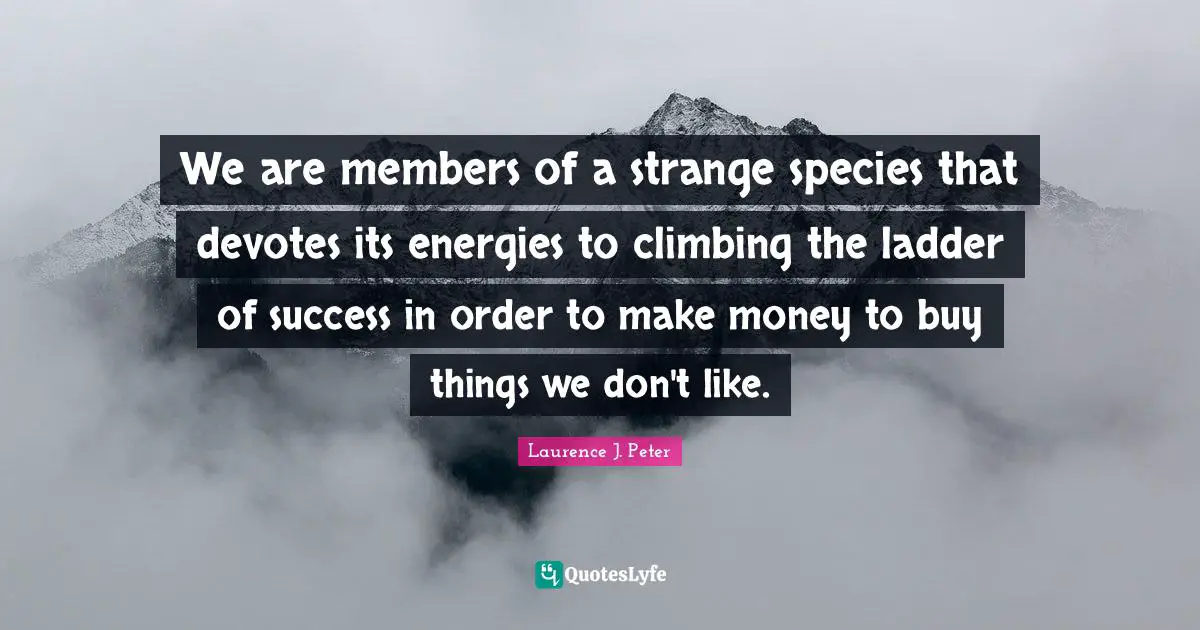 We are members of a strange species that devotes its energies to climbing the ladder of success in order to make money to buy things we don't like.