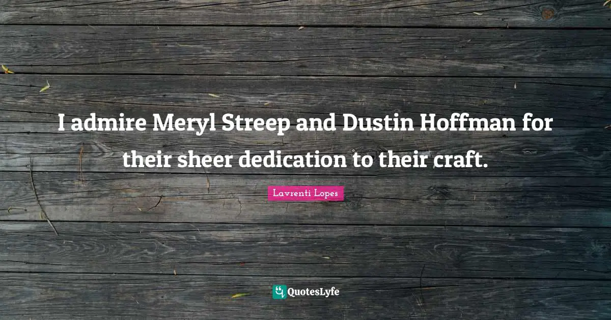 I admire Meryl Streep and Dustin Hoffman for their sheer dedication to their craft.