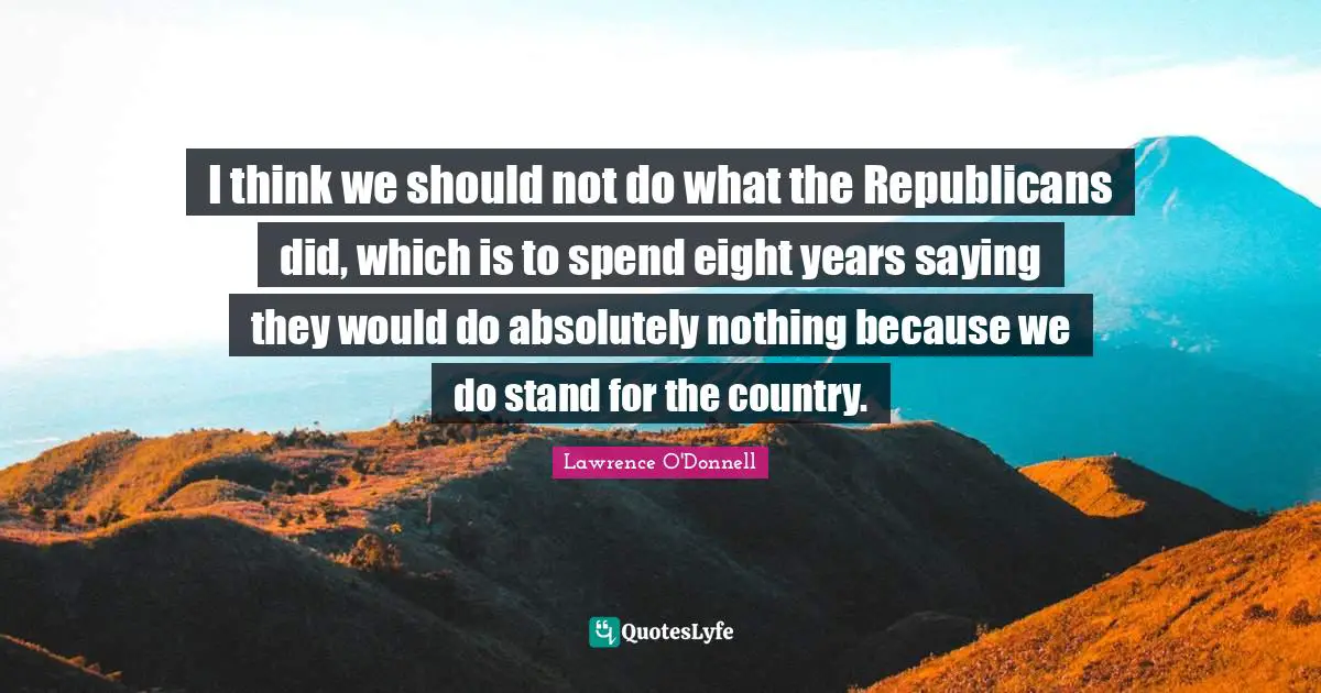 I think we should not do what the Republicans did, which is to spend eight years saying they would do absolutely nothing because we do stand for the country.