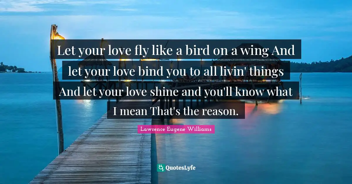 Let your love fly like a bird on a wing And let your love bind you to all livin' things And let your love shine and you'll know what I mean That's the reason.