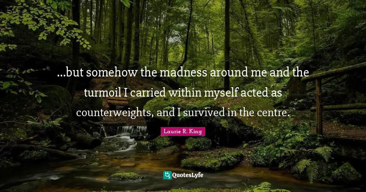 ...but somehow the madness around me and the turmoil I carried within myself acted as counterweights, and I survived in the centre.