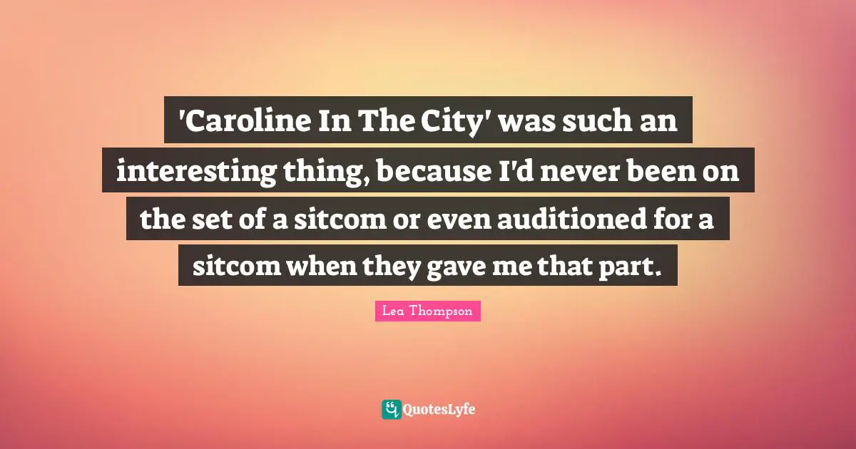 Sitcom Quotes: "'Caroline In The City' was such an interesting thing, because I'd never been on the set of a sitcom or even auditioned for a sitcom when they gave me that part."