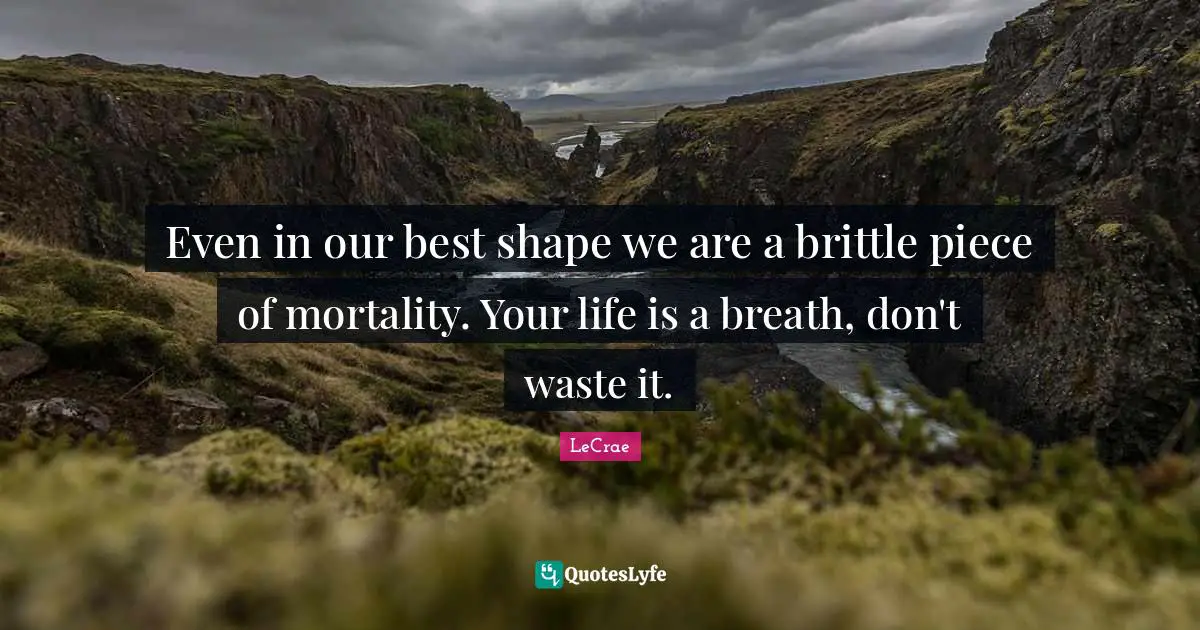 Even in our best shape we are a brittle piece of mortality. Your life is a breath, don't waste it.