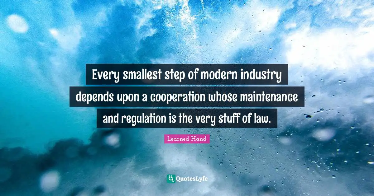 Regulation Quotes: "Every smallest step of modern industry depends upon a cooperation whose maintenance and regulation is the very stuff of law."