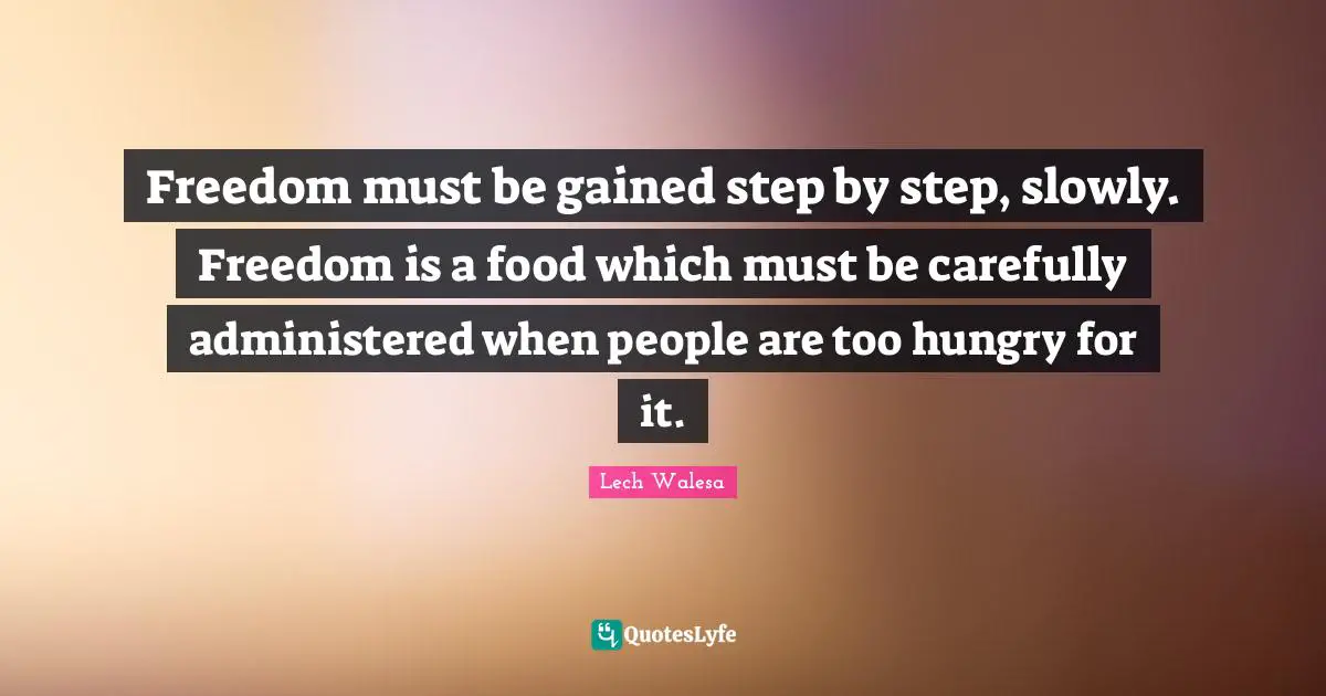 Freedom must be gained step by step, slowly. Freedom is a food which must be carefully administered when people are too hungry for it.
