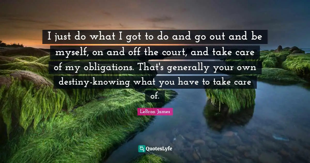 I just do what I got to do and go out and be myself, on and off the court, and take care of my obligations. That's generally your own destiny-knowing what you have to take care of.