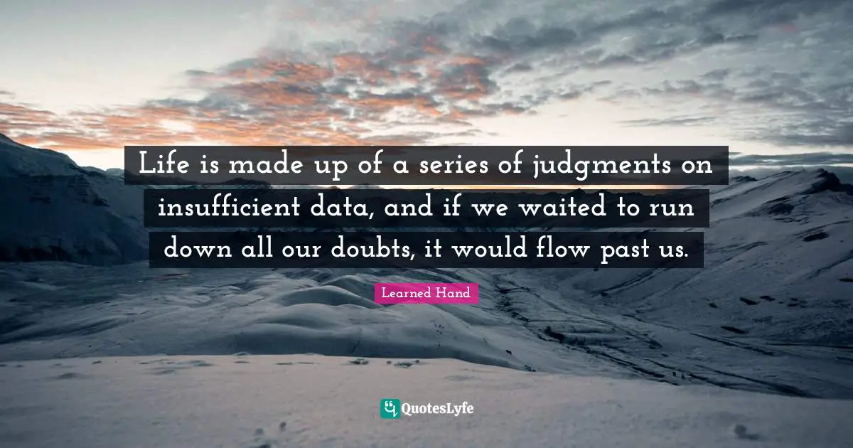 Life is made up of a series of judgments on insufficient data, and if we waited to run down all our doubts, it would flow past us.