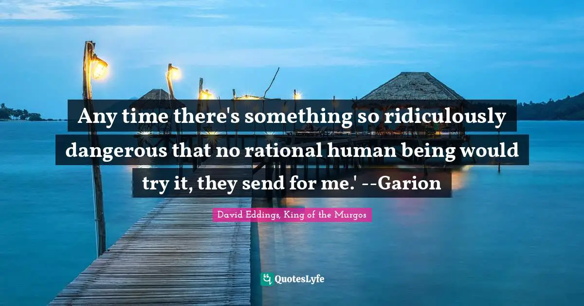 Any time there's something so ridiculously dangerous that no rational human being would try it, they send for me.' --Garion