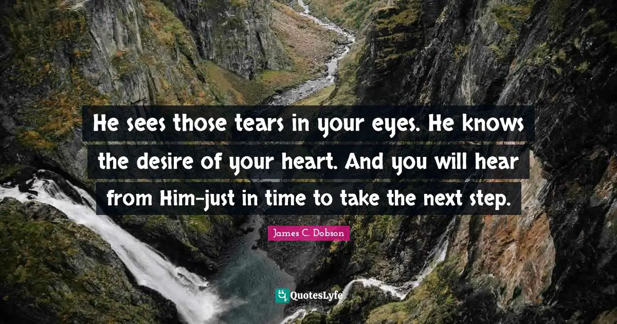 He sees those tears in your eyes. He knows the desire of your heart. And you will hear from Him-just in time to take the next step.